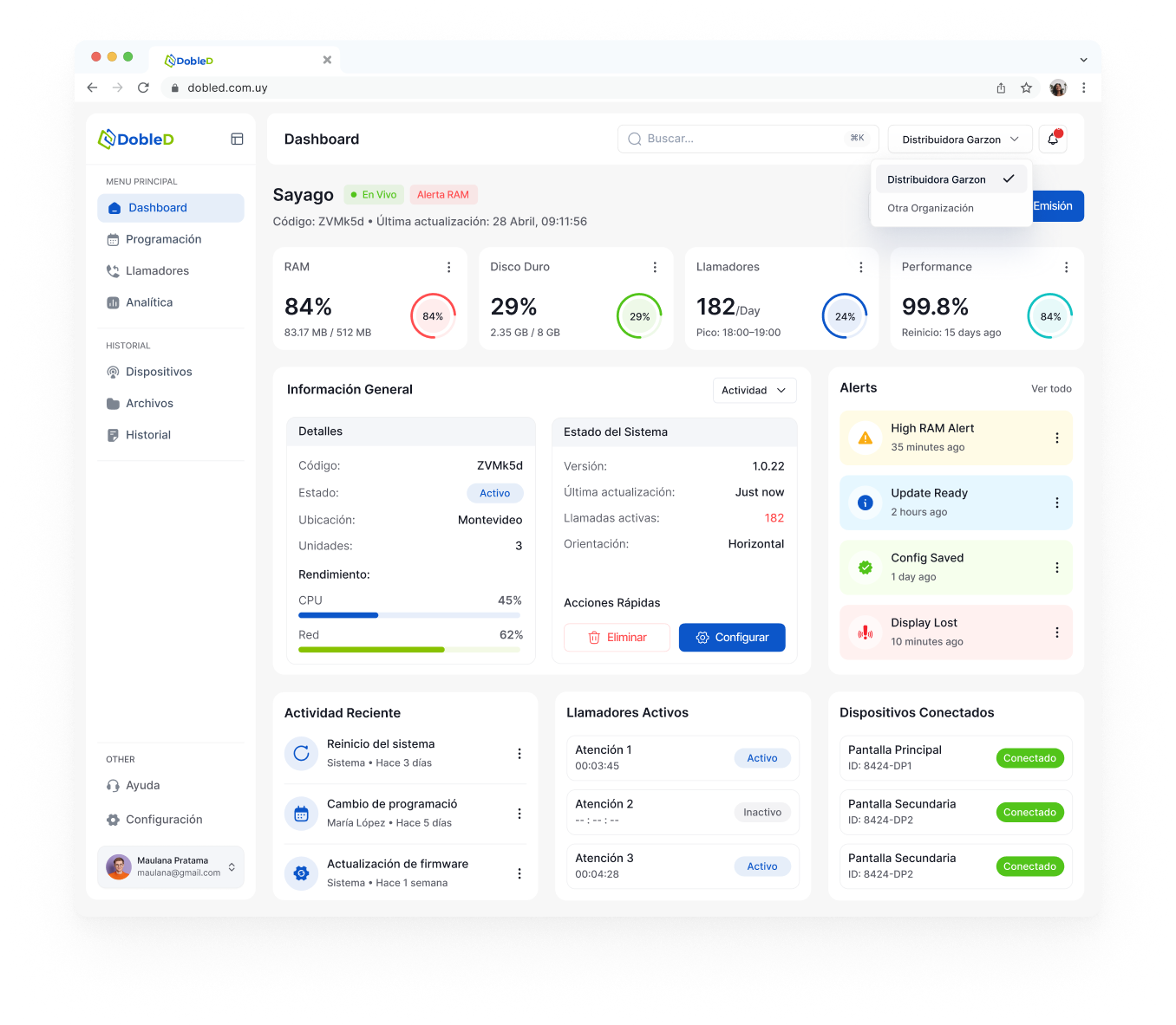 Interfaz CMS DobleD - Panel de control de cartelería digital